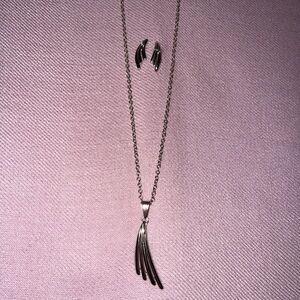 Trifari Silver Fan Pendant Necklace with Matching Curved Earrings